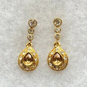 Vintage Gold-Tone Topaz Crystal Drop Earrings | Victorian Style